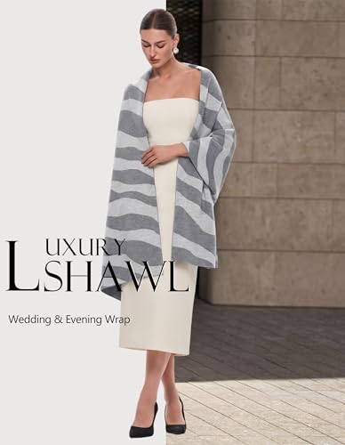 PULI Women's Pashmina Shawl Wraps for Evening Dress Large Scarf Blanket Long Wedding Bridal Winter Warm Shoulder Wrap - color: Wave-slate Gray