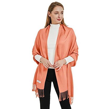 Soft Silky Pashmina Shawl Wraps Solid Colors Scarf for Wedding Evening Dresses - color: T-orange