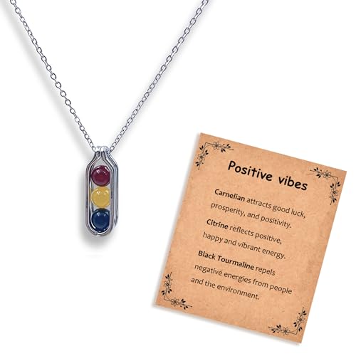 Natural Crystal Necklace Gift for New Beginnings, Crystals and Healing Stones Necklace for Anxiety Relief, Encourage Gift For Women, Mum, Natural Genuine Gemstone, Cheer Up - color: Silver, style: Positive Vibes