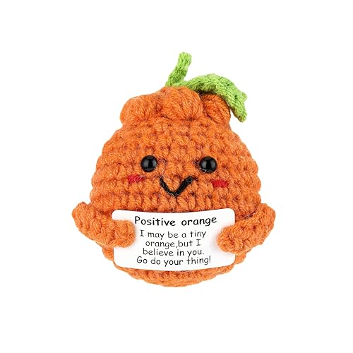 Positive Energy Crochet Orange Gift with Inspiring Affirmation Card Fun Emotional Support Present for Women and Men Perfect Birthday and Office Desk Decor - color: Orange)