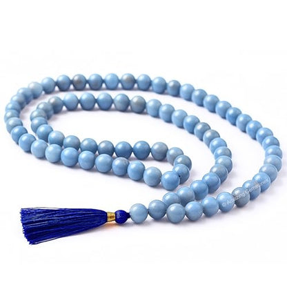 Amazing Gemstone Japa Mala 108 Prayer Beads Necklace and Wrist Mala Bracelet for Meditation - color: Angelite, size: Without Knots