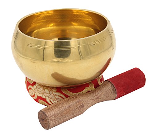 Exquisite 5 Inch Metallic Finish Tibetan Singing Bowl with Striker, Cushion
