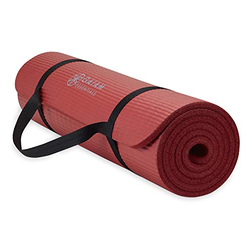 Gaiam Essentials 2/5" Thick (10mm) Yoga & Pilates, Fitness & Exercise Mat with Easy-Cinch Carrier Strap Cusion Support For Fitness and Gym Workouts - color: Red