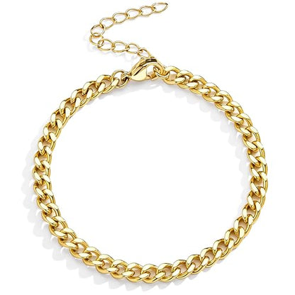 3mm Diamond Classic Tennis Bracelet for Women Dainty, Gold Jesus Cross Bracelets Trendy, 14K Gold Plated Heart/Evil Eye/Pearl/Starfish & Seashell Charm Bracelets for Women Bulk - style: Cuban-Gold
