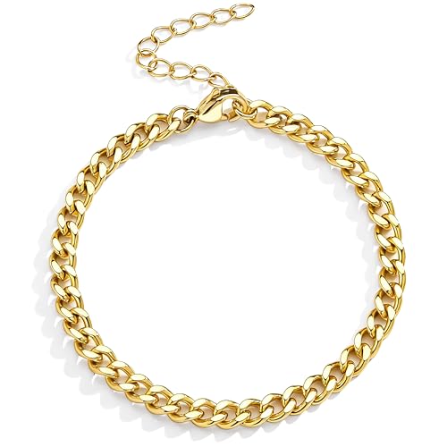 3mm Diamond Classic Tennis Bracelet for Women Dainty, Gold Jesus Cross Bracelets Trendy, 14K Gold Plated Heart/Evil Eye/Pearl/Starfish & Seashell Charm Bracelets for Women Bulk - style: Cuban-Gold