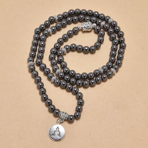 108 Mala Beads Bracelet/Necklace with Buddha Charm – Meditation Beads, Yoga Jewelry, Prayer Beads, Zen Necklace – Ideal Gift for Spiritual Practice - style: Hematite
