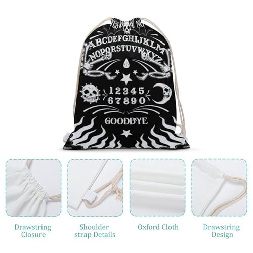 Skull Skeleton Witch Board Tarot Black Art Portable Canvas Drawstring Backpack with Drawstring Pockets 35x50cm - color: Skull Skeleton Witch Board Tarot Black Art, size: 35x50cm
