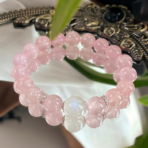 Rose Quartz Bracelet, 8mm Natural Gemstone Love Stone Jewelry Anxiety Relief & Meditation Support Heart Chakra Balance Valentine’s Mother’s Day Gift for Her - color: Sakura pink