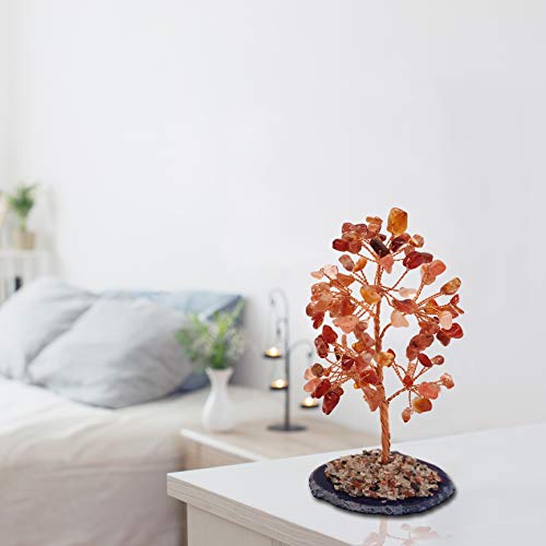 Mina Heal Crystal Gem Money Tree for Chakra Healing Feng Shui Meditation Good Luck Wealth & Prosperity - color: Agate(orange)