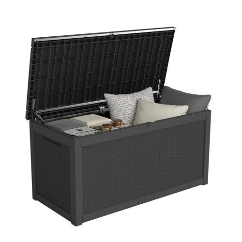 Outdoor Storage Box 320GAL Waterproof Resin Deck Box,UV-Resistant Lockable Delivery Bin for Garden Tools,Large Patio Outside Cushions,Pool Accessories Supplies,Chest,Furniture,Package,Black - color: Black, size: 320GAL