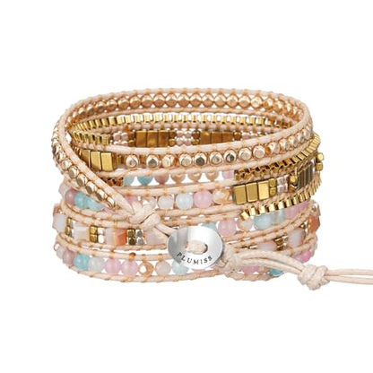 Women Boho Handmade Natural Stone Crystal Leather Bead Wrap Bracelets Collection - style: Boho Stylish 5W