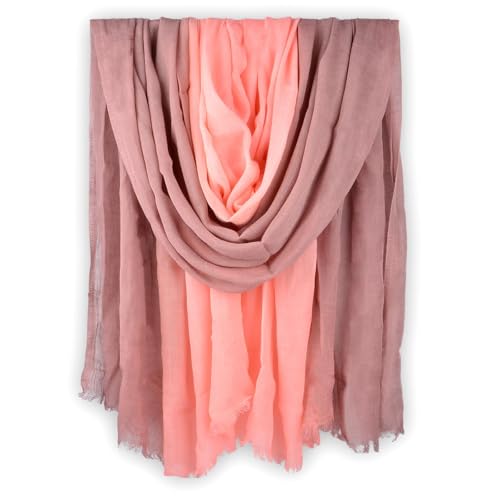 Two-tone Linen Scarf for Women Lightweight Summer Wrap Cotton Shawl Beach Travel Pashmina Gauze 75"×35" - color: Peach Pink/Light Khaki