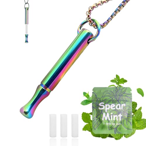 LAMKHOO Breathing Necklace to Quit Smoking and Vaping with Refillable Mint Pods Stop Smoking Aids Fidget Necklace Smokeless Inhaler for Adults - color: Multicolored