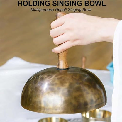 Handheld Metal Singing Bowl,Easy to Carry Meditation Sound Bowl, Removable Meditation Yoga Buddha Sound,Tibetan Meditation Set for Yoga, Chakras, Unique Gift,21-22cm - size: 21
