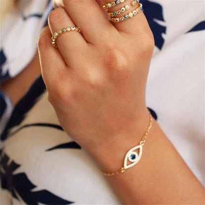 WEARON Gold Bracelet for Women 14K Gold Plated Snake Herringbone Figaro Cuban Bead Paperclip Cable Box Chain Simple Jewelry - style: CZ Eye