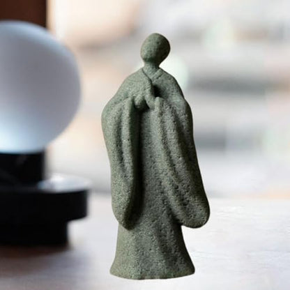 Zen Monk Statue Green Sandstone Bonsai Ornament Desktop Decor Meditation Figurine Chinese Style Sculpture Gift- Style B
