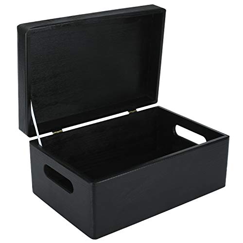 Creative Deco Large Black Wooden Box Storage with Hinged Lid | 11.8x7.87x5.51in (+-0.5) | Keepsake with Handles | Gift Box for Tool Dog Toy Shoes Kitchen Storage | Wood Keepsake Chest Trunk - color: Black, size: L | Handles