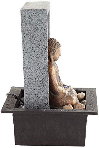 Meditating Buddha 11" High Small Zen Asian Indoor Decor Faux Stone Tabletop Fountain Bubbler Waterfall Water Feature for Desk Relaxation Bedroom Living Room Countertop Inside House - John Timberland