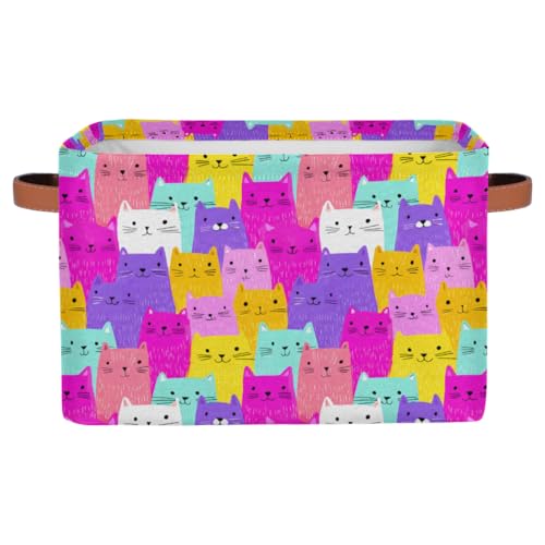 Pardick Storage Baskets Bin, Colorful Animals Cat Cute Collapsible Canvas Fabric Storage Bin Decorative Baskets Toy Organizer Rectangle Storage Boxes with handles for Home Shelves Nursery,Q-9 - color: Q-09