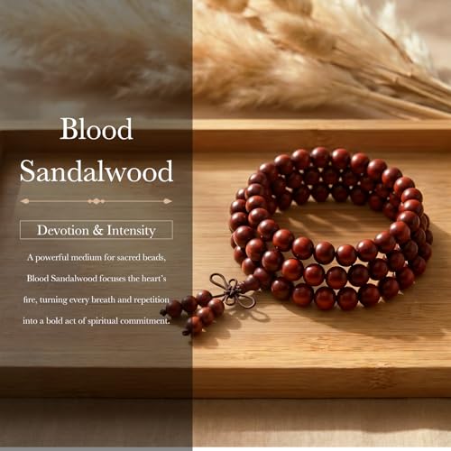 Nupuyai Natural Wood Wrap Bracelet for Women and Men, 108 Prayer Mala Beads Tibetan Necklace for Unisex Elastic Meditation Yoga Jewelry - color: 2-Blood Sandalwood(8mm)