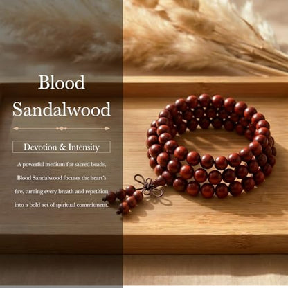 Nupuyai Natural Wood Wrap Bracelet for Women and Men, 108 Prayer Mala Beads Tibetan Necklace for Unisex Elastic Meditation Yoga Jewelry - color: 2-Blood Sandalwood(8mm)