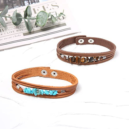 HZMAN Wrap Bracelets Men Women, Hemp Cords Wood Beads Ethnic Tribal Bracelets, Leather Wristbands - style: Turquoise Gravel