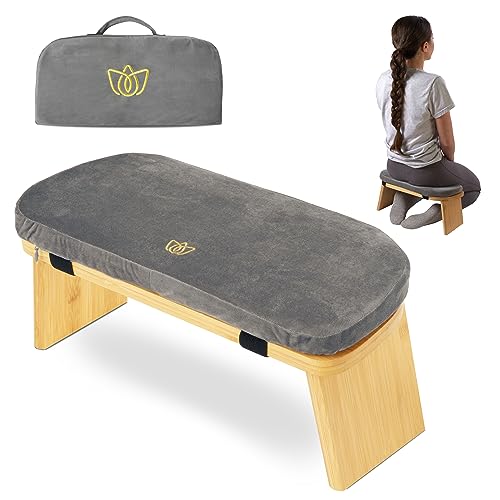 Florensi Folding Bamboo Kneeling Meditation Chair - 18 x 7 x 6 in, Grey, Portable Kneel-On Bench, Foldable Bench for Prayers, Stable Meditation Support & Anti-Slip Feet - color: Grey