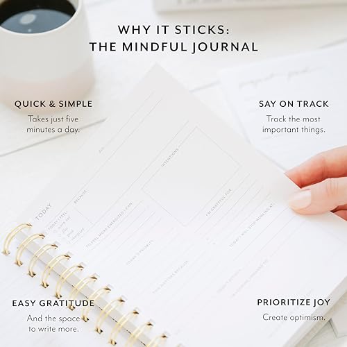 Sugar Paper Mindful Journal, 250 Guided Pages, Rose Linen Cloth Cover and Elastic Band Closure, 7" x 8" - color: Rose Pink, size: Mindful Journal