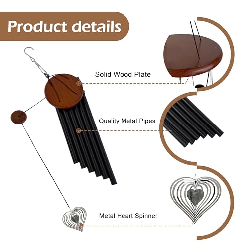 28'' Wind Chimes with Heart Spinner, Aluminum Hanging Metal Wind Catcher for Outdoor Decor, Garden, Patio Decoration - size: 28''