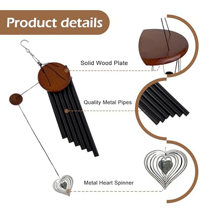 37'' Wind Chimes with Heart Spinner, Aluminum Hanging Metal Wind Catcher for Outdoor Decor, Garden, Patio Decoration - size: 37''