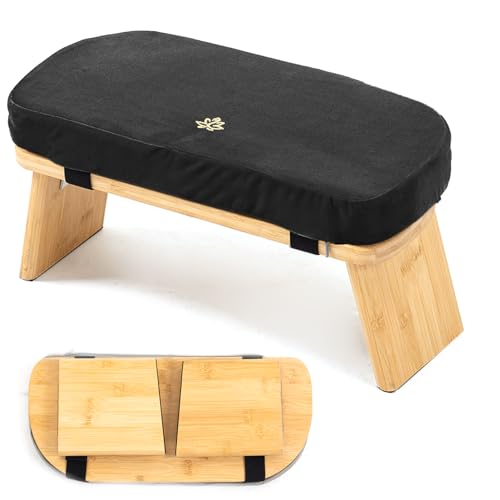 Meditation Bench, Bamboo Meditation Stool, Folding Kneeling Meditation Bench, Seiza Prayer Bench, Prayer Bench with Meditation Cushion, Kneeling Stool(Black) - color: Black