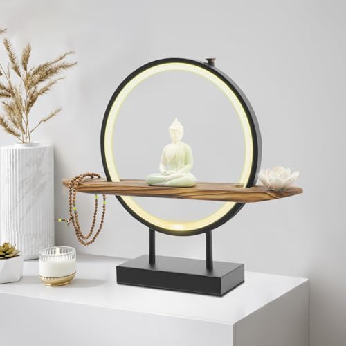 Backflow Incense Holder with LED Light Tabletop Indoor Ceramic Buddha Statues Meditation Decoration with Lamp Rings,Lotus,Buddhist Beads for Home Decor Relaxing,18 * 4 * 14in (Buddha)