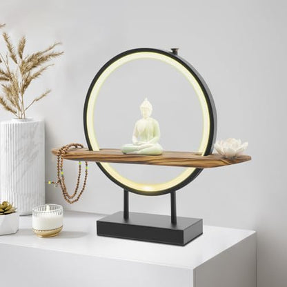 Backflow Incense Holder with LED Light Tabletop Indoor Ceramic Buddha Statues Meditation Decoration with Lamp Rings,Lotus,Buddhist Beads for Home Decor Relaxing,18 * 4 * 14in (Buddha)