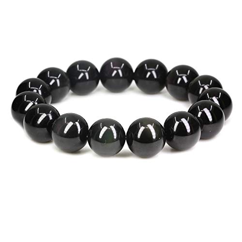 Keleny Natural Gem Semi Precious Gemstones 14mm Round Beads Crystal Stretch Bracelets 7 Inch Unisex - color: AA Grade Rainbow Obsidian