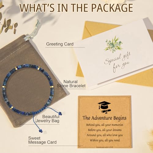 Thank You Gifts for Women: Teacher Appreciation Office Gifts for Coworkers Employee Boss Lady Manager Colleague Natural Stone Bracelet - color: LAZHULI-Begin