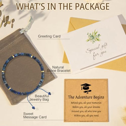 Thank You Gifts for Women: Teacher Appreciation Office Gifts for Coworkers Employee Boss Lady Manager Colleague Natural Stone Bracelet - color: LAZHULI-Begin