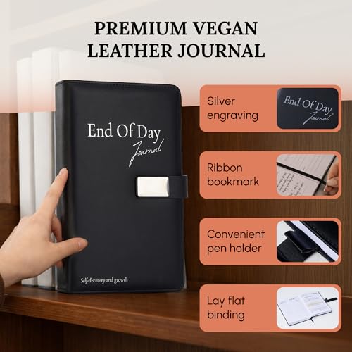 End of Day Journal - 5 Minute Daily Gratitude & Self Reflection Journal for Women & Men 2026, Guided Mindfulness, Productivity & Personal Growth Prompts, Vegan Leather, 120 GSM, Magnetic Closure