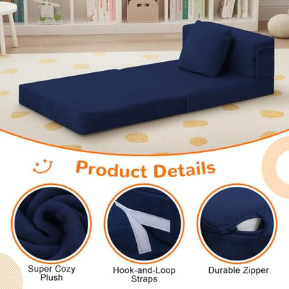 MeMoreCool Foldable Futon Chair Bed for Kids, Toddler Sofa Mattress, Convertible Foam Floor Couch, Tri-fold Sleeping Mattress (Navy) - color: Navy