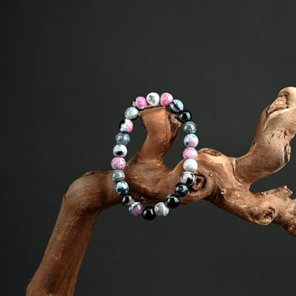 Natural Energy Healing Stone Charm Bracelet 8mm Natural Energy Healing Lava Rock Bracelet - Unisex - color: ZLY-Pink agate