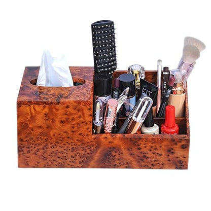 Wooden Tissue Box Holder with Storage Organizer for Desk, Bathroom & Nightstand – Handmade Wood Tissue Cover