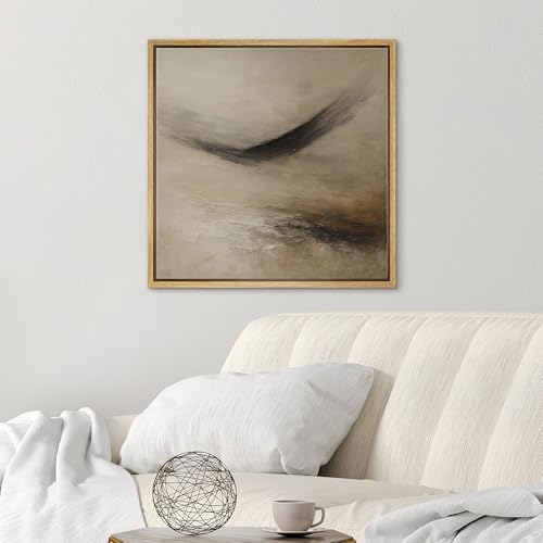 SIGNWIN Framed Canvas Print Wall Art Soft Beige and Black Abstract Flow Earthy Textured Motion Illustrations Fine Art Farmhouse/Country for Living Room, Bedroom, Office - 16"x16" Natural - color: Bs18-2507-edw24, size: 16L" x 16W"