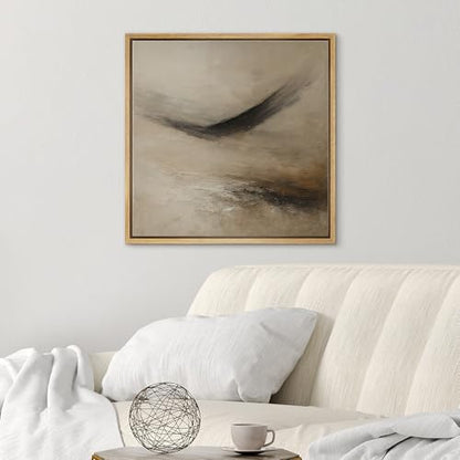SIGNWIN Framed Canvas Print Wall Art Soft Beige and Black Abstract Flow Earthy Textured Motion Illustrations Fine Art Farmhouse/Country for Living Room, Bedroom, Office - 16"x16" Natural - color: Bs18-2507-edw24, size: 16L" x 16W"