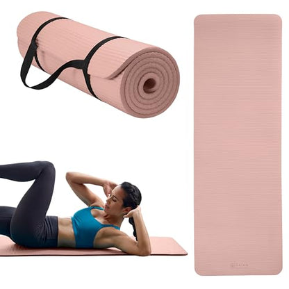 Gaiam Essentials 2/5" Thick (10mm) Yoga & Pilates, Fitness & Exercise Mat with Easy-Cinch Carrier Strap Cusion Support For Fitness and Gym Workouts - color: French Rose