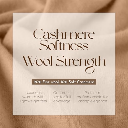 Velanio Cashmere Luxury Knitted Wrap Travel Shawl Scarf, Pashmina Stole, All-Season Scarf for Women Cashmere Wool Blend - color: Tan
