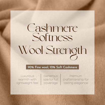 Velanio Cashmere Luxury Knitted Wrap Travel Shawl Scarf, Pashmina Stole, All-Season Scarf for Women Cashmere Wool Blend - color: Tan
