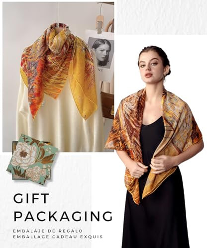 PoeticEHome Cashmere Scarf Wrap 36"x36" - Featherlight & Wrinkle-Free Artistic Square Shawl for Travel & Office, Gift Ready - color: Bridge at Arles - 36"