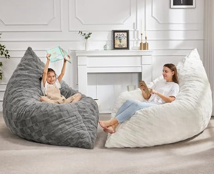 Hobestluk 3 in 1 Bean Bag Chair Giant Bean Bag Chairs for Adults with Plaid Cover Convertible Bean Bag Floor Cushion with Machine Washable Cover for Living Room (Plaid Grey) - color: Cloud Grey