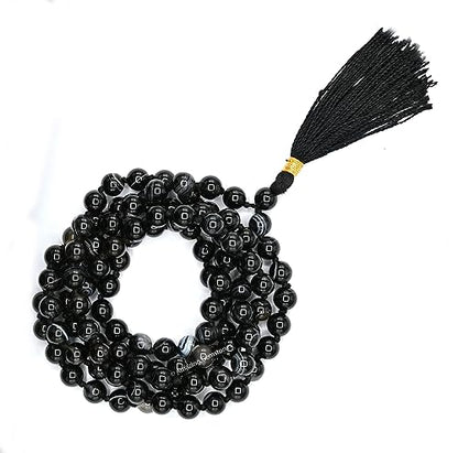 Amazing Gemstone Black Hakik Mala Beads - 108 Prayer Beads for Meditation and Mindfulness Practice, Handcrafted Mala Beads with Natural Gemstones for Spiritual Healing and Relaxation (Knotted) - color: Black Hakik, style: Knotted