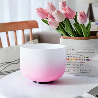 Hye-eun 7PCS 432Hz Crystal Singing Bowls Set, Premium Quartz Meditation Sound Bowls for Chakra Healing Yoga Reiki, Include Rubber Mallets & Carrying Bags-7-12 Inch (Pink Gradient) - color: 7-12inch 432hz Half-Pink 7PCS