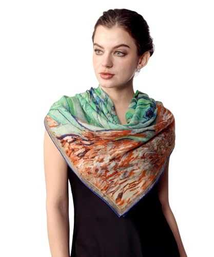 PoeticEHome Cashmere Scarf Wrap 36"x36" - Featherlight & Wrinkle-Free Artistic Square Shawl for Travel & Office, Gift Ready - color: Irises - 36"